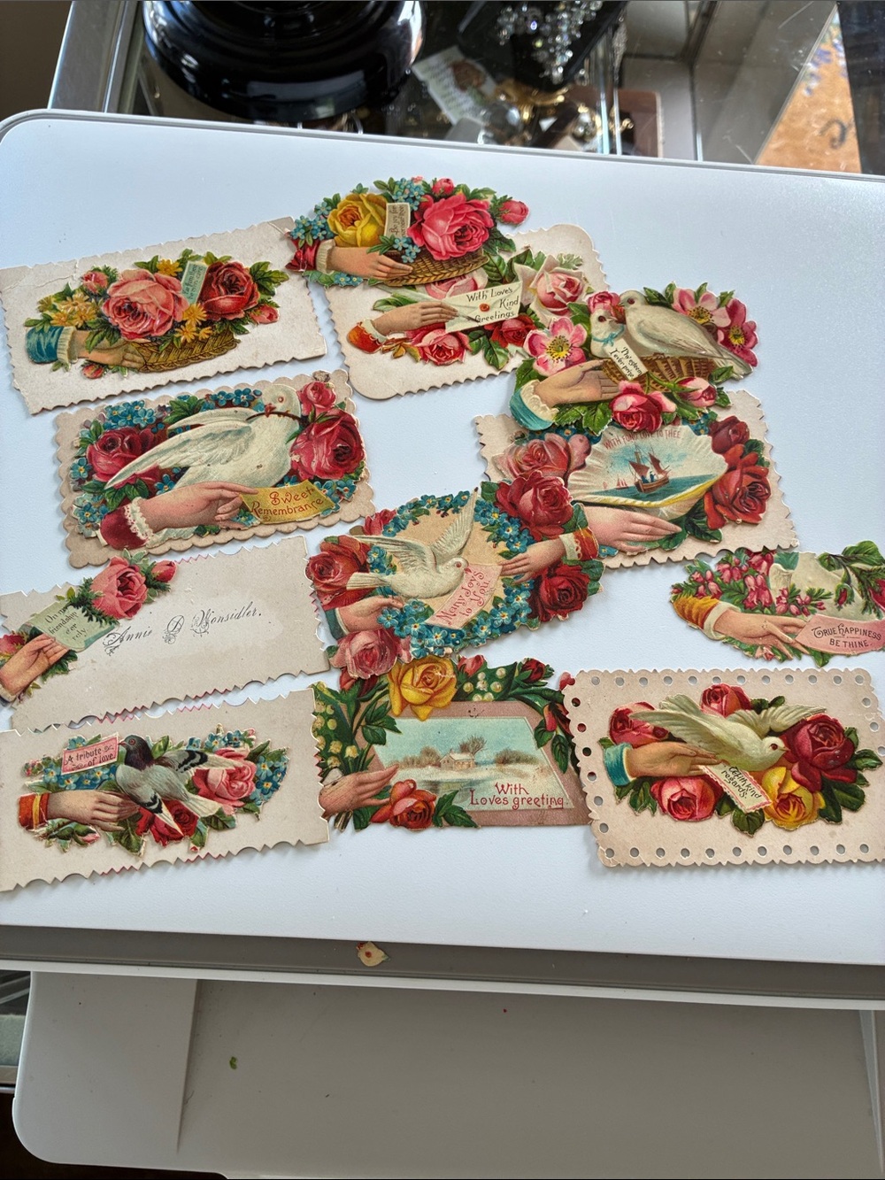 Antique Floral Ephemera with Red, Pink, Yellow and Green Accents